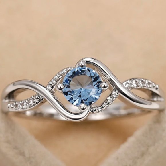 Modern Design Women's Wedding Ring - Charming Blue Cubic Zirconia High-Quality - Picture 1 of 5